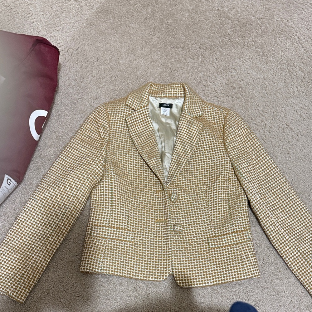 J. Crew Tan and Teal Textured Blazer
